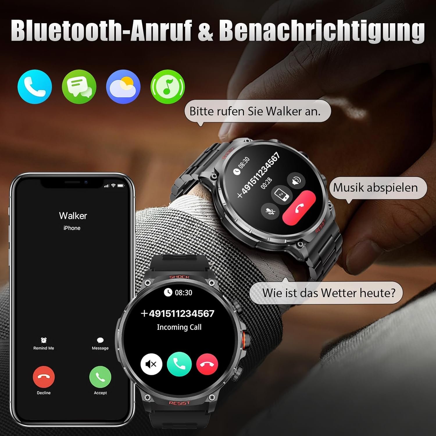 Multifunctional Smart Watch, Fashion Digital Watch with Answer/Make Calls & 100+ Sport Modes, Waterproof Sports Watch for Women & Men - Bild 3